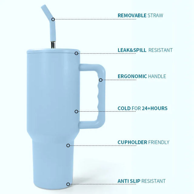 40oz Leak/Spill Proof lid sublimation Blank Tumbler with handle and stainless straw