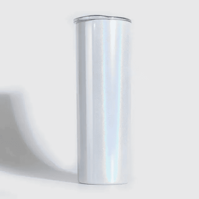 20oz Straight Skinny Blank White Stainless Glitter Tumbler Sparkle Bling Sublimation Tumbler W/Straw & lid