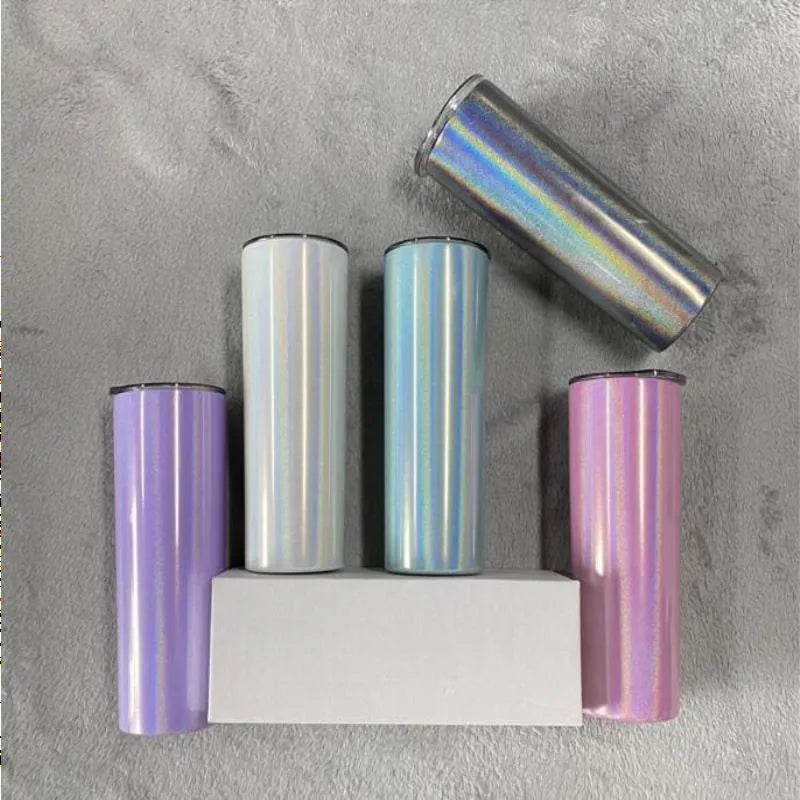 20oz Sublimation Blank Tapered Skinny White Blue Purple Black Pink Stainless Glitter Sparkle Tumbler Straw & lid