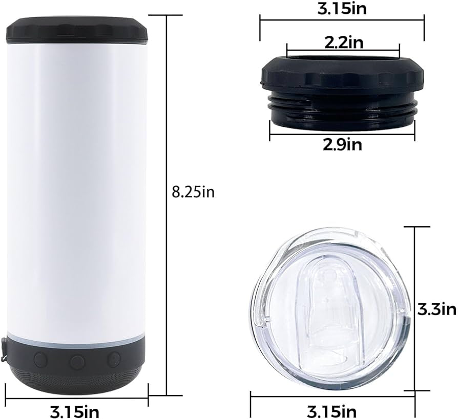 16oz 4 in 1 Blank Sublimation Can cooler Speaker Tumblers Straight Bluetooth music cup stainless steel vacuum insulated Beer Cola Coolers