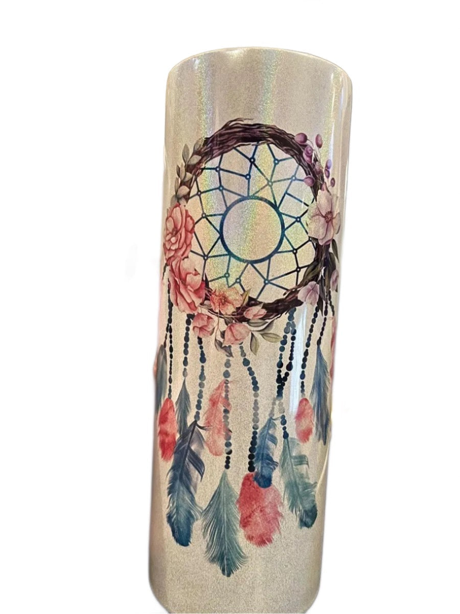 20oz Straight Skinny Blank White Stainless Glitter Tumbler Sparkle Bling Sublimation Tumbler W/Straw & lid