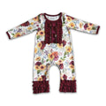 Maroon floral long sleeve baby fall romper