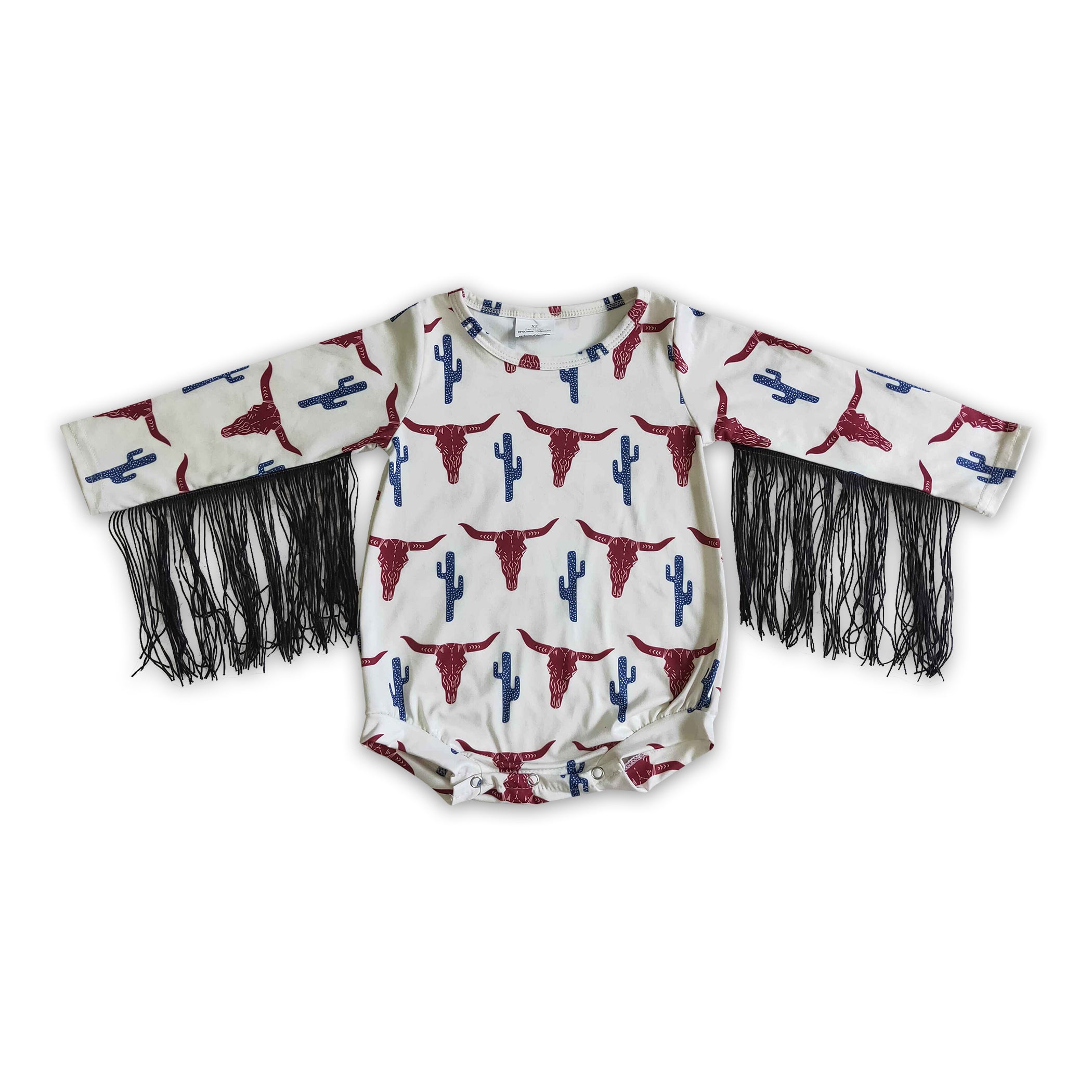 Cow cactus long sleeves tassels baby western romper