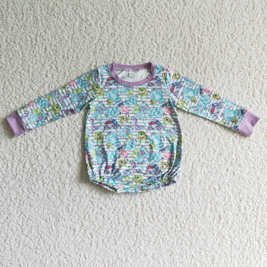 Monster stripe baby girls long sleeve romper