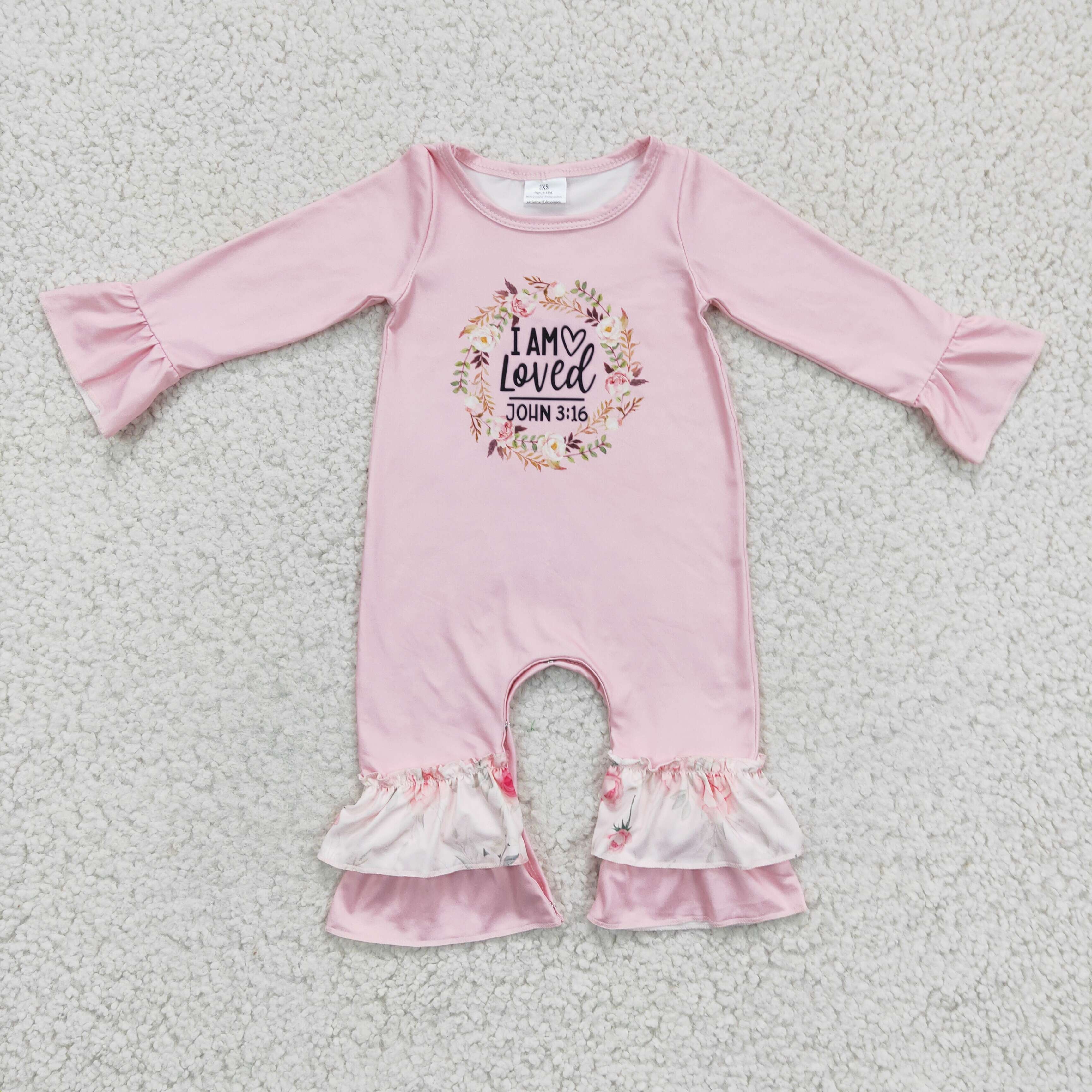 I am loved floral pink cute baby girls romper