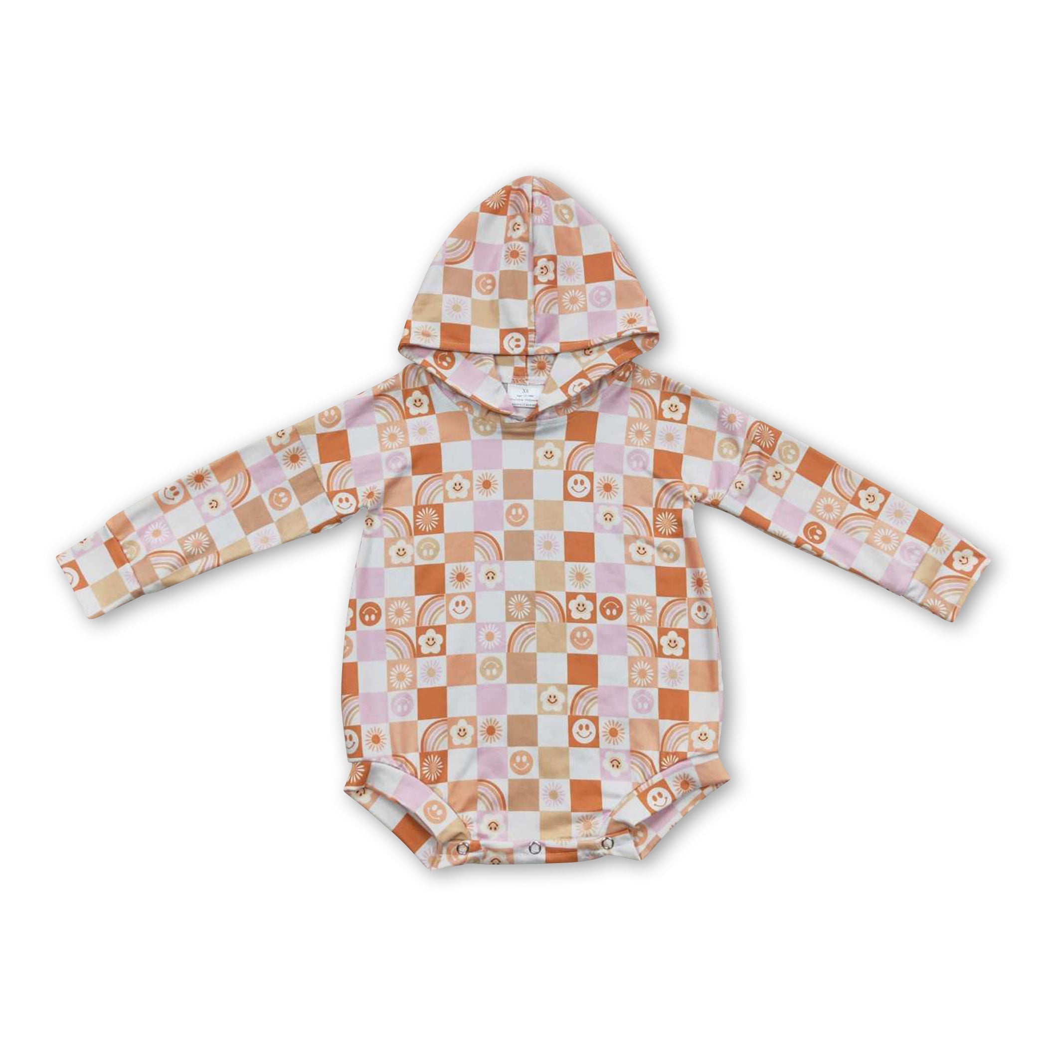 Orange floral smile plaid long sleeves baby girls fall romper