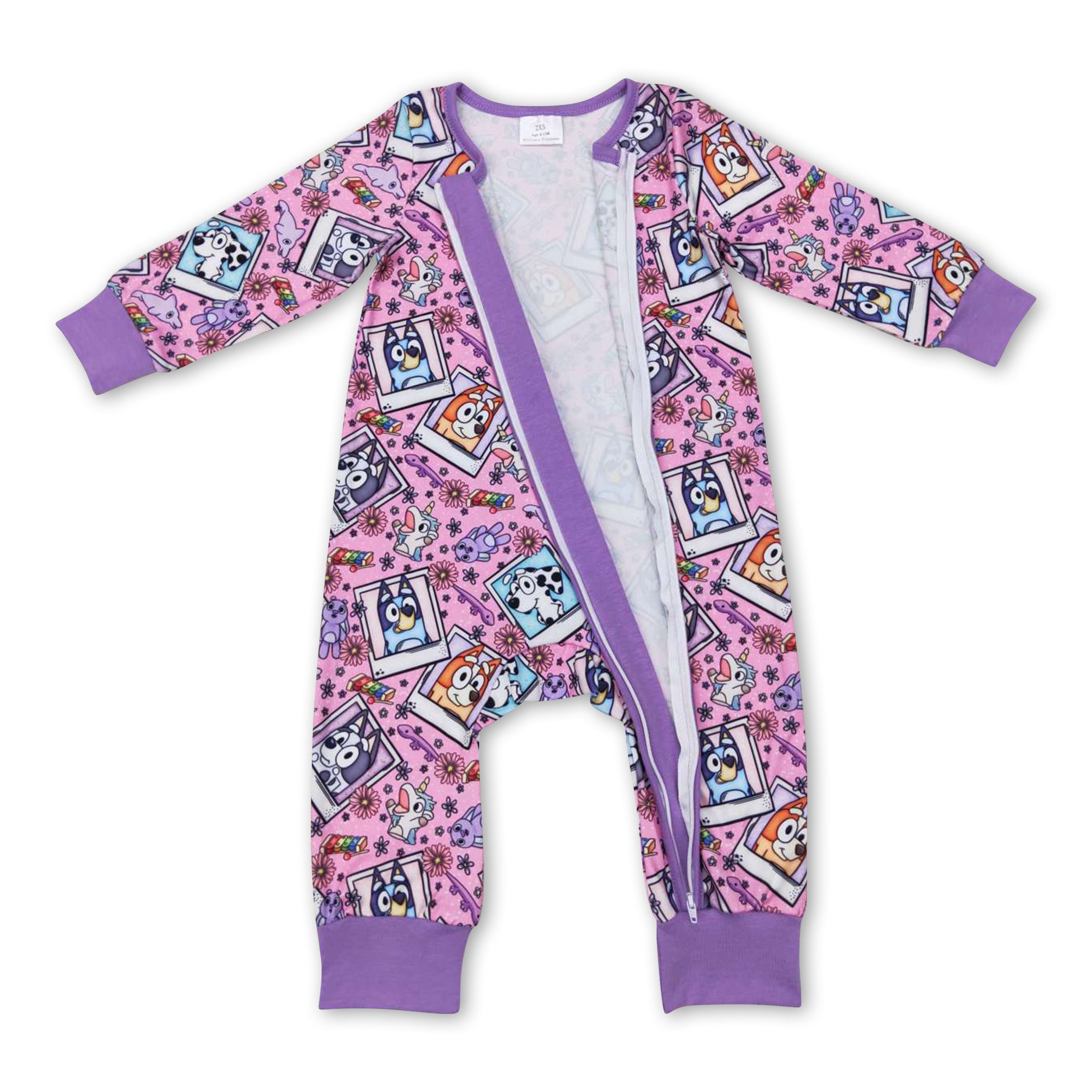 Long sleeves dog print baby girls zipper romper