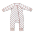 Khaki plaid long sleeves baby kids zipper romper