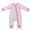 Pink plaid long sleeves baby kids zipper romper