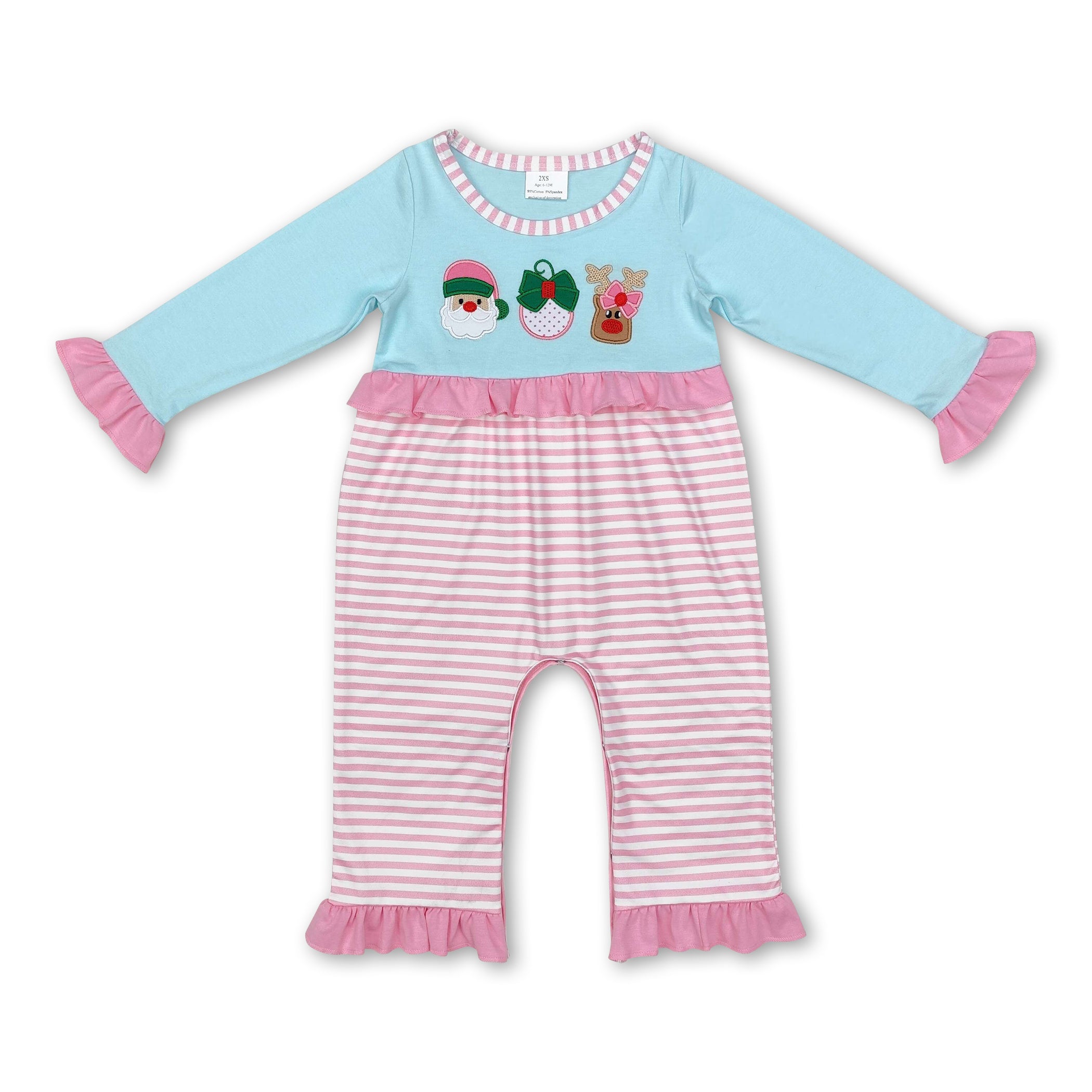 Santa deer long sleeves pink stripe baby Christmas romper