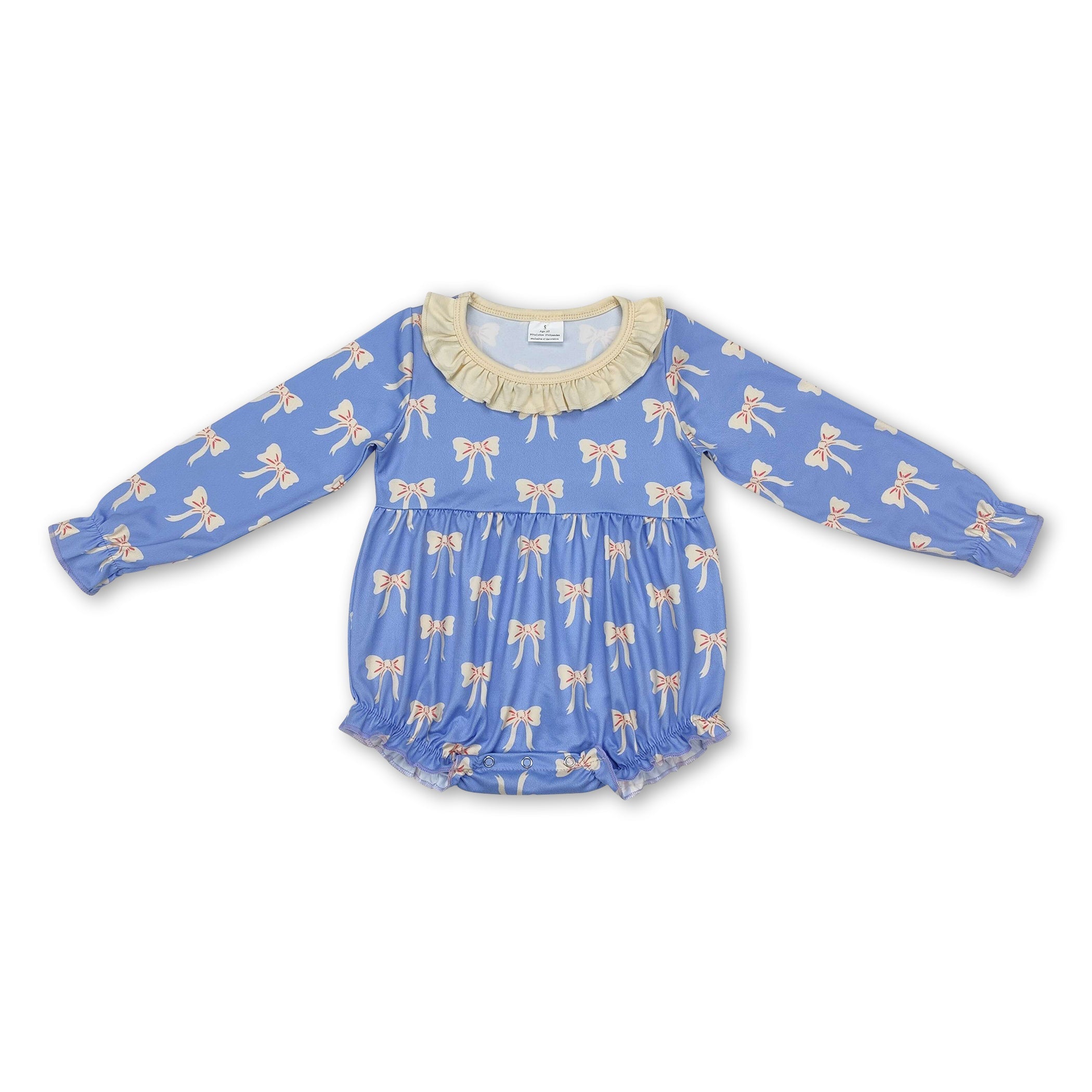 Beige ruffle bow long sleeves baby girls romper