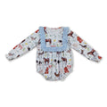 Light blue long sleeves plaid baby girls farm romper