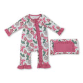 Long sleeves Christmas tree bow candy cane baby zip romper