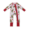 Red stars green face baby girls Christmas zipper romper