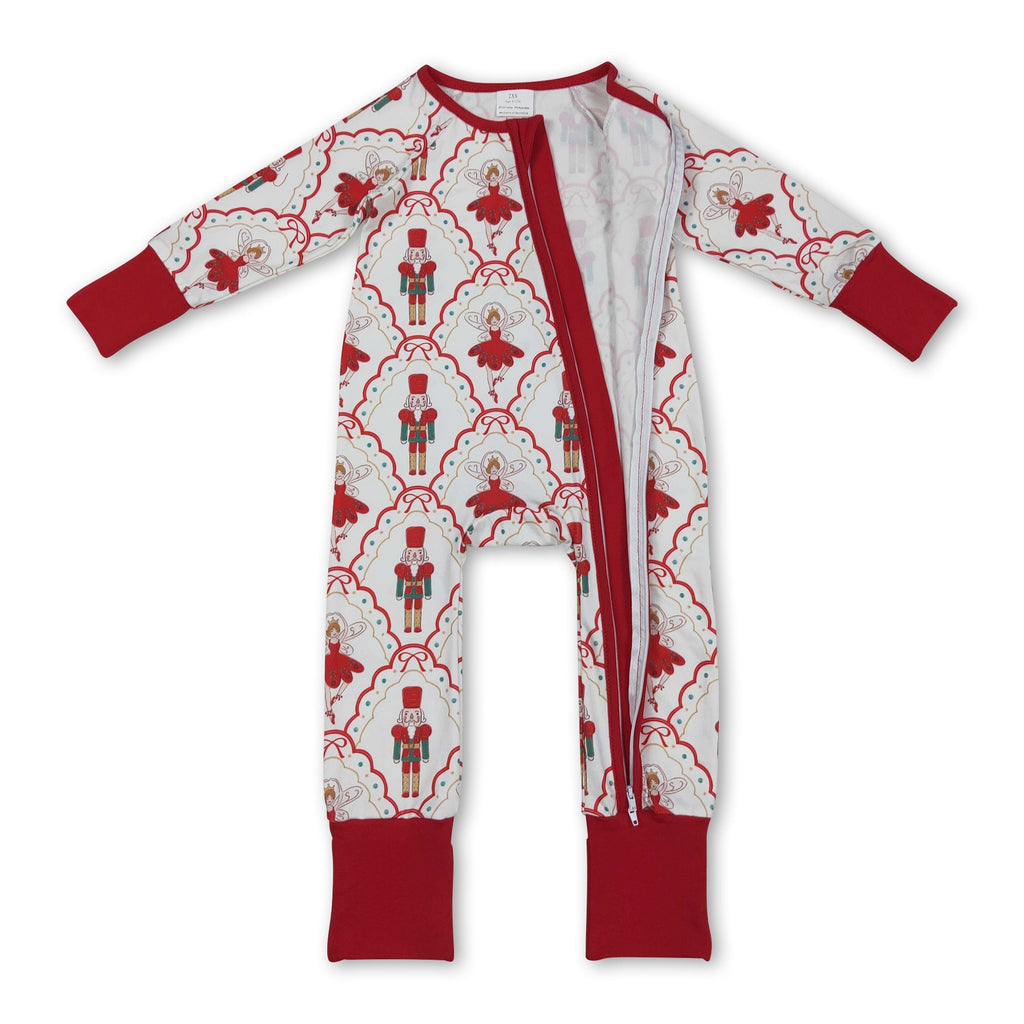 Red bow ballet baby girls Christmas zipper romper