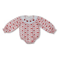 Long sleeves heart bow embroidery girls Valentine's romper