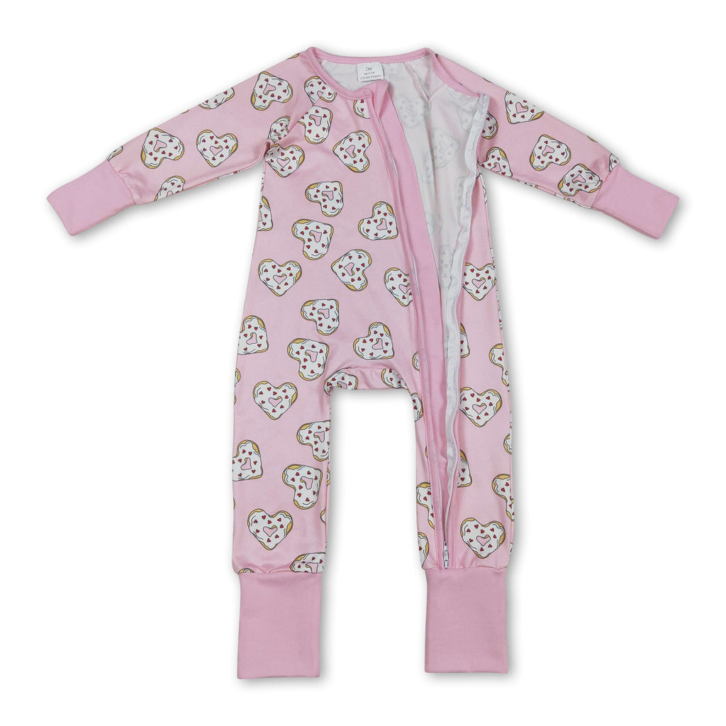 Long sleeves heart donuts baby girls Valentine's romper