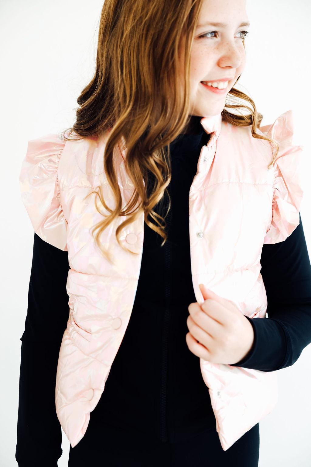 SALE Light Pink Checker Puffer Vest
