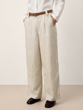 Linen-Lyocell Pleated Wide Leg Trousers with Back Elastic & Button Detail AISLING