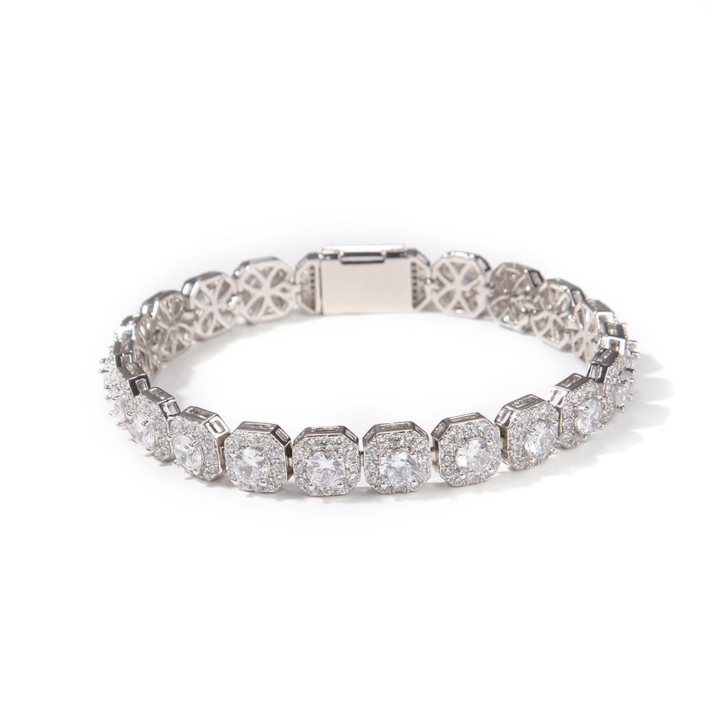 Hip-hop 9mm square rock candy zircon bracelet