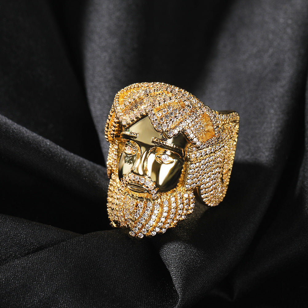 Hip-hop exaggerated portrait inlaid zircon ring