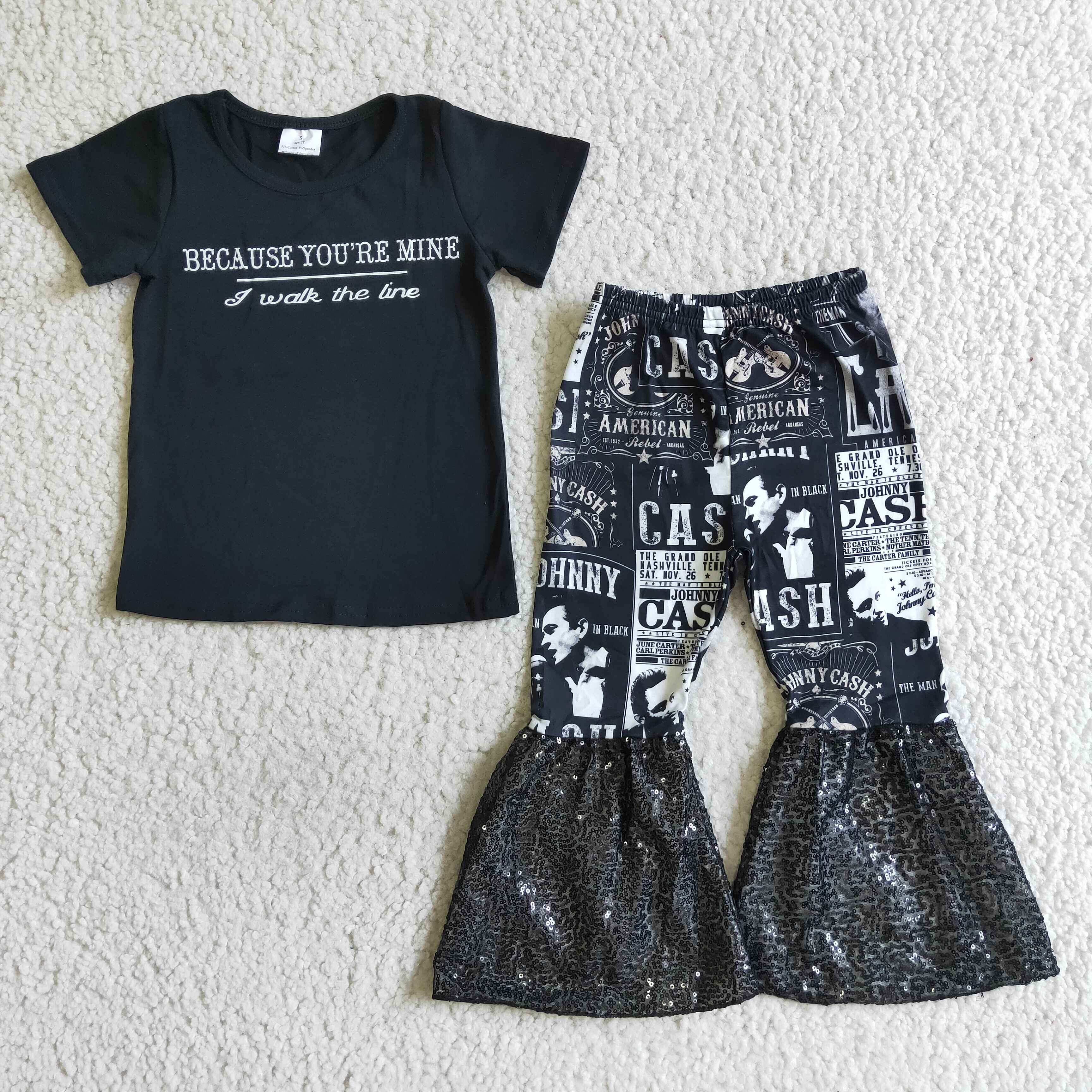 Girl Black Cotton Vinyl Shirt Sequin Pants Singer Outfit