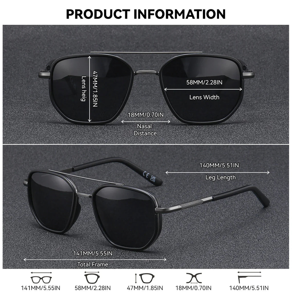 BARCUR Sunglasses Men’s Polygon Fashionable Frame – Polarized UV400 Protection for Summer Driving Outdoor and Casual Wear – Stylish Comfortable Thickened Striped Design with TAC Lenses