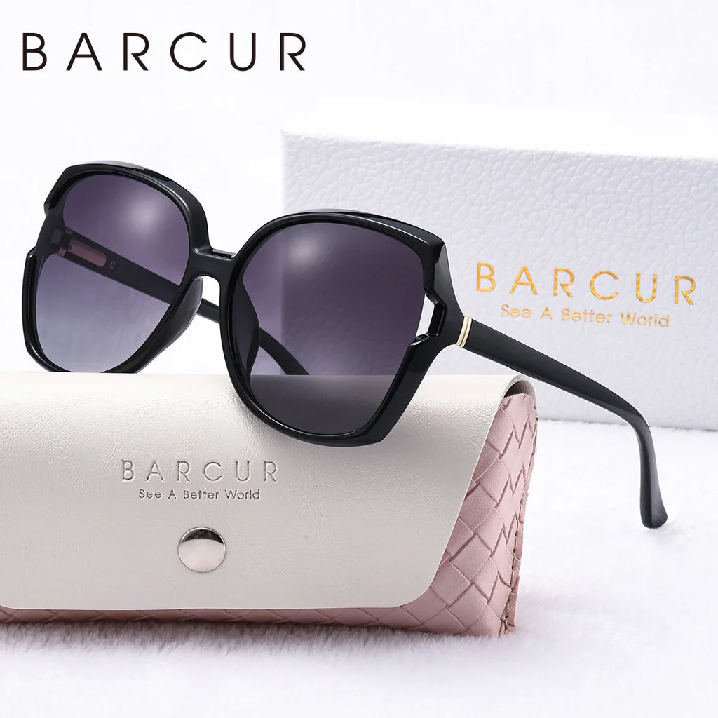 BARCUR Women’s Gradient Butterfly Frame Polarized Fashionable Sunglasses – Trendy Elegant Large PC Elliptical Design with UV400 Protection for Summer Travel Beach Shopping & Summer Style – White Gift Box Included