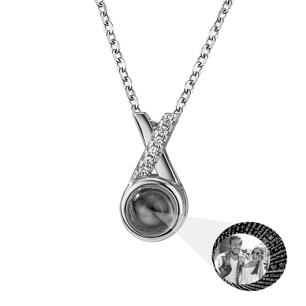 X-letter Projection Necklace With Customizable PhotosSilver 925 Necklace