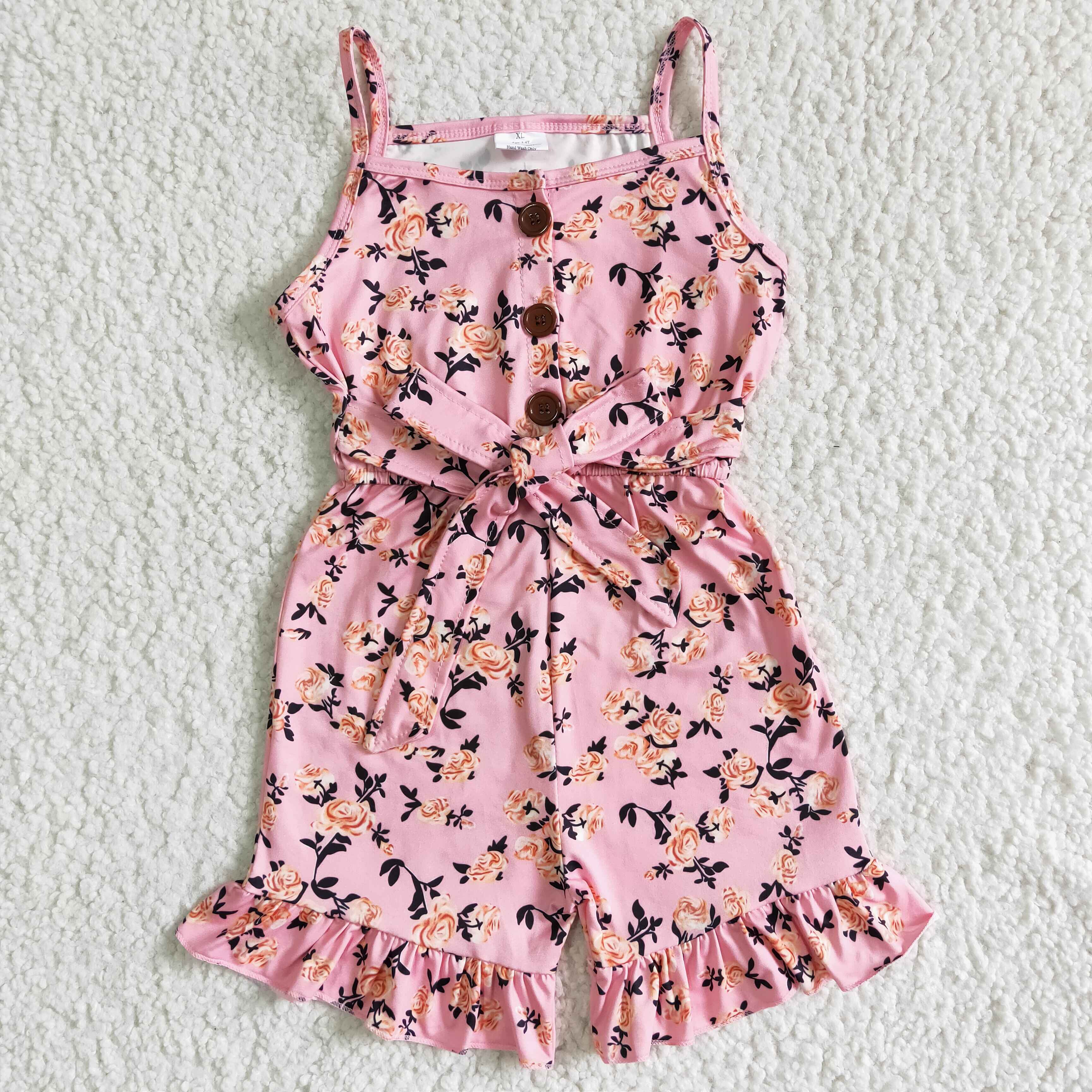 Pink floral sleeveless baby girls summer jumpsuit