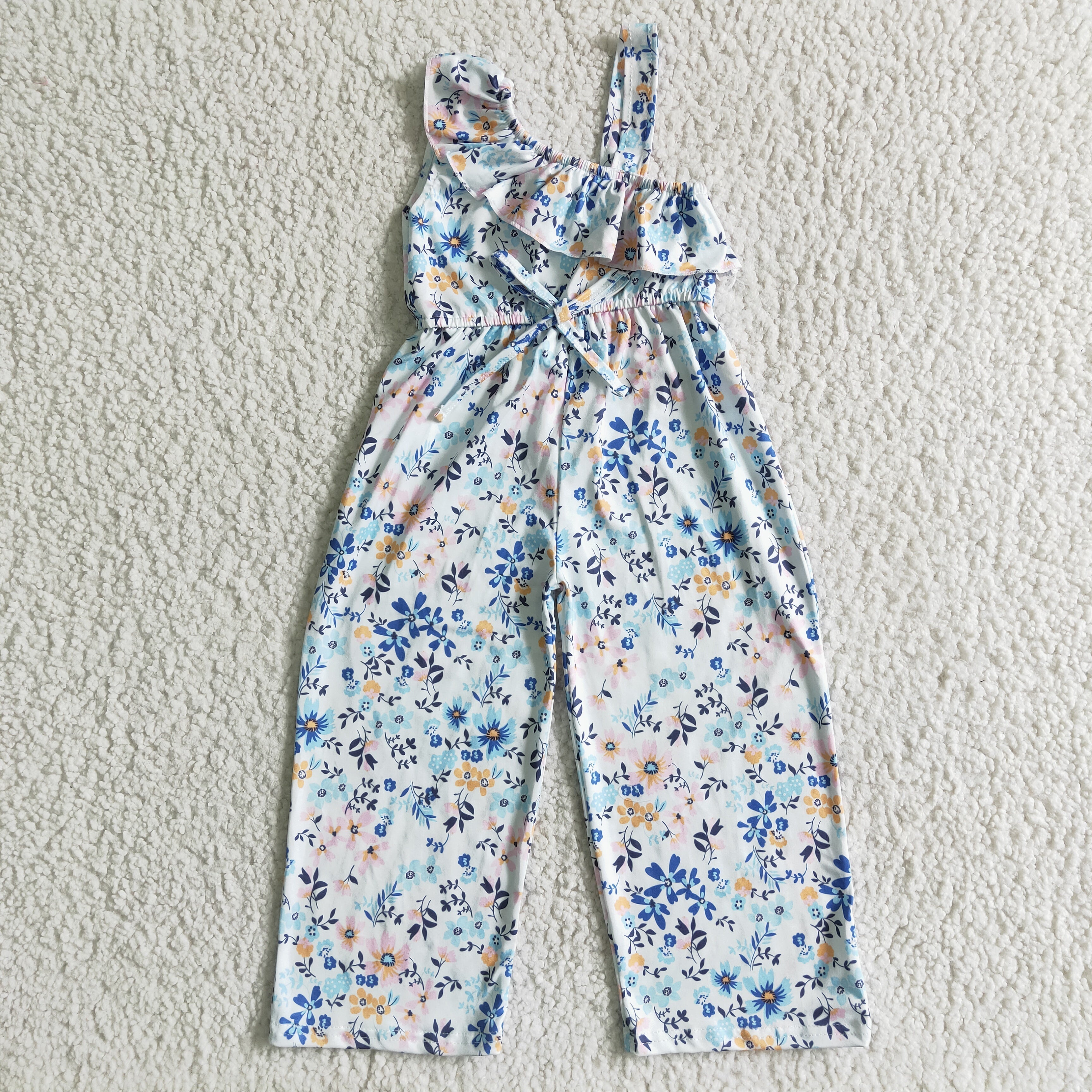 One of shoulder floral print baby girls jumpsuit