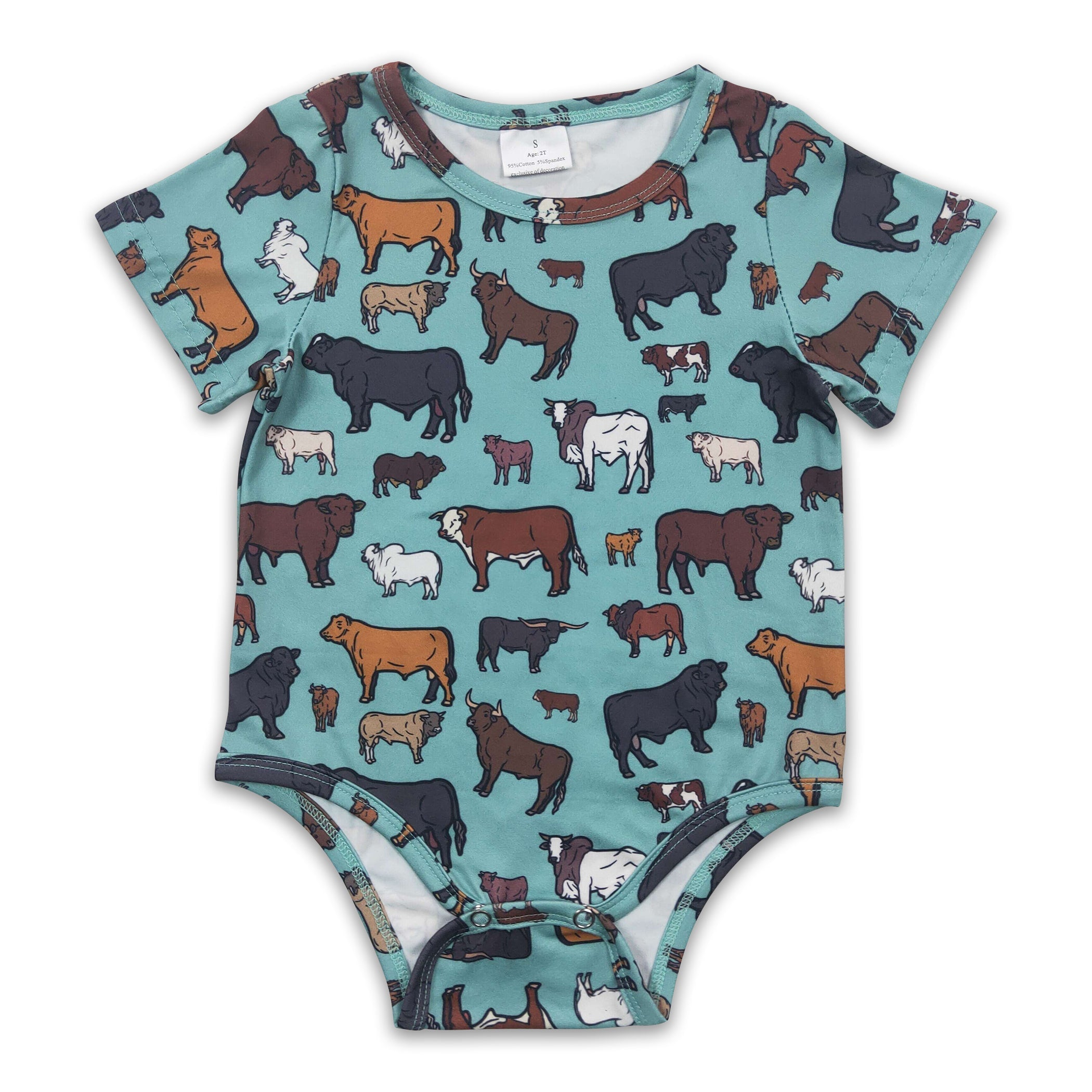 Short sleeves cow print baby boy summer romper