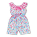 Pink plaid floral kids girls summer jumpsuit