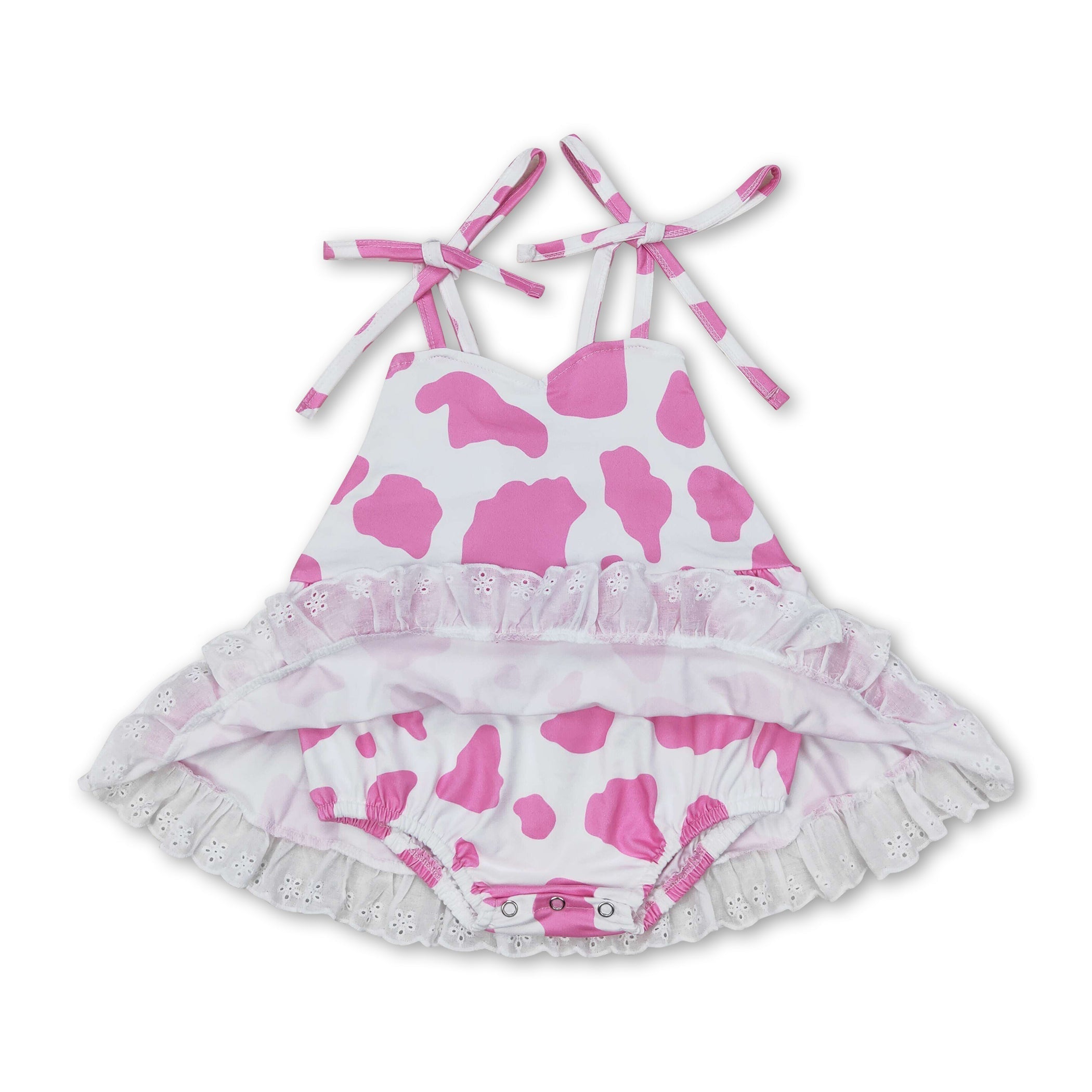 Pink cow straps baby girls summer romper