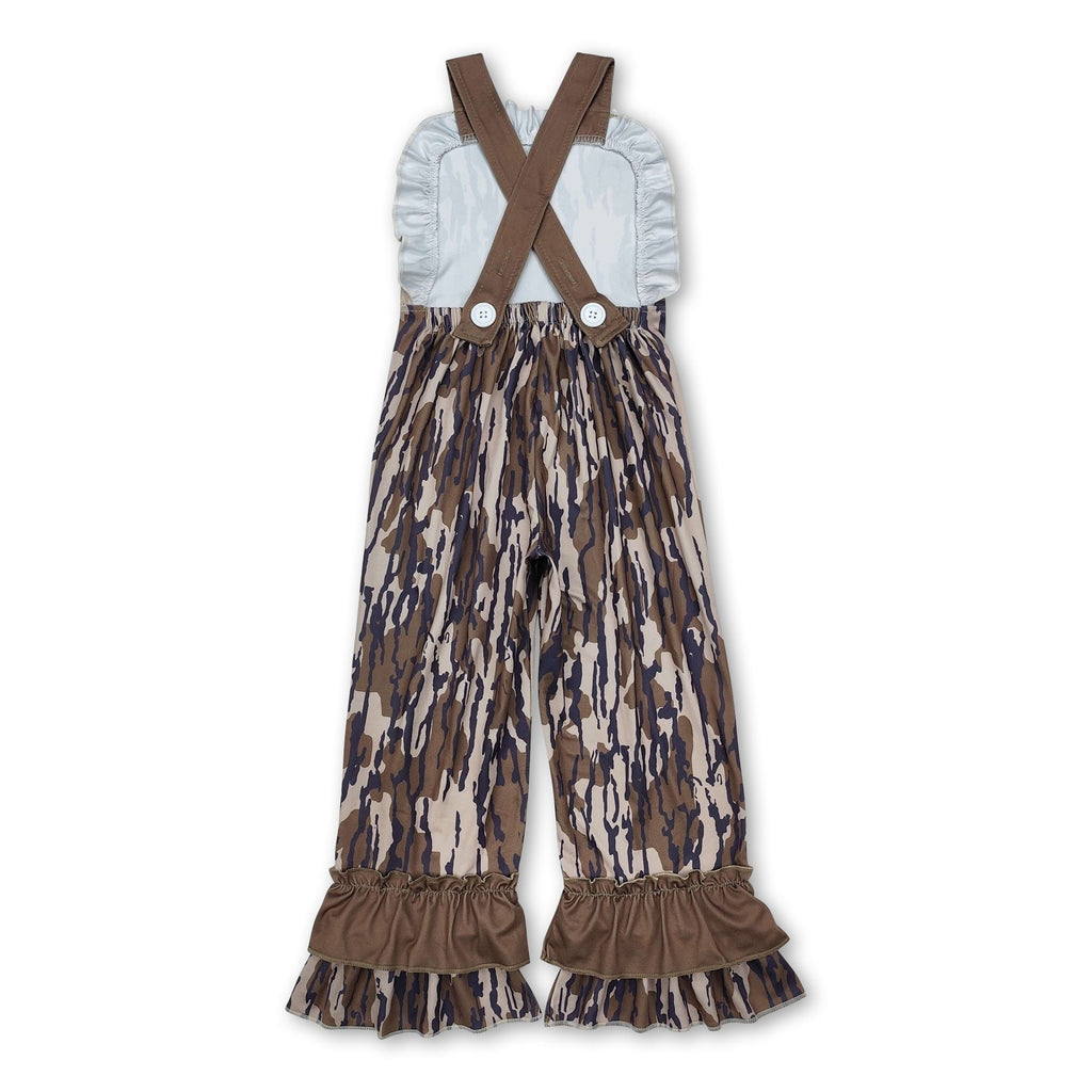 Ruffle straps camo baby girls hunting overalls