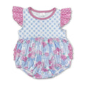 Flutter sleeves floral bow plaid baby girls romper