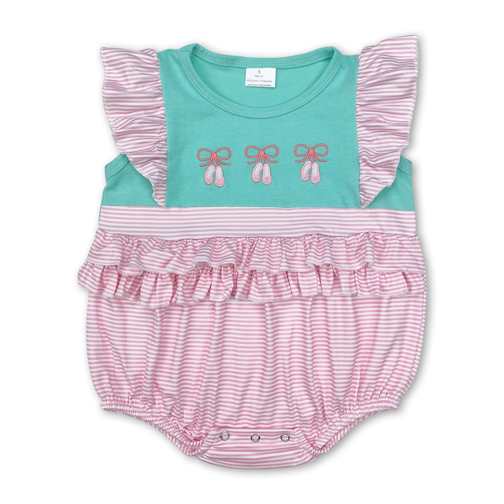 Pink stripe flutter sleeves dance shoes baby girls romper