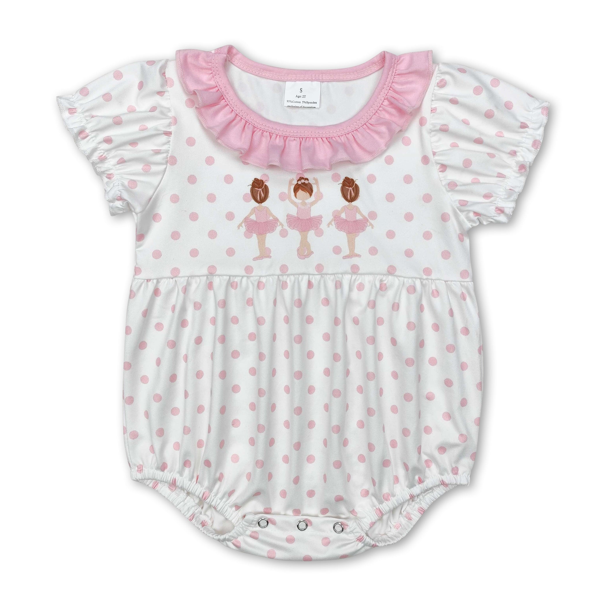 Pink polka dots short sleeves dance baby girls romper