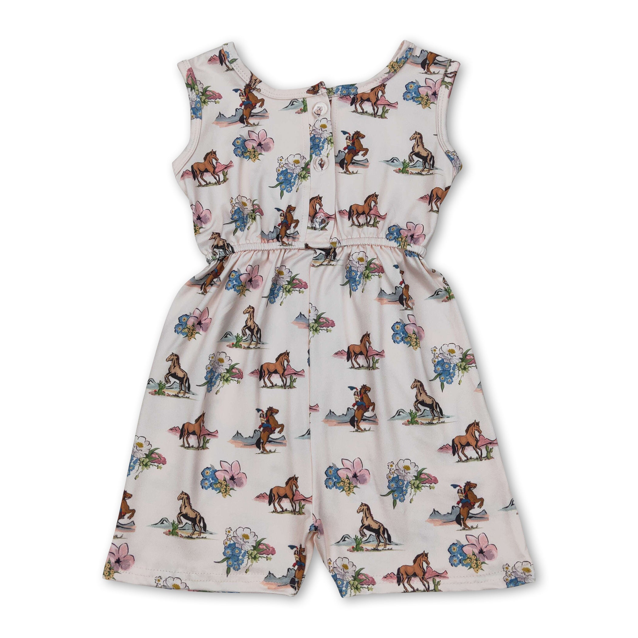 Sleeveless horse rodeo floral western girls jumpsuit