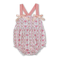 Pink straps bow floral baby girls summer romper