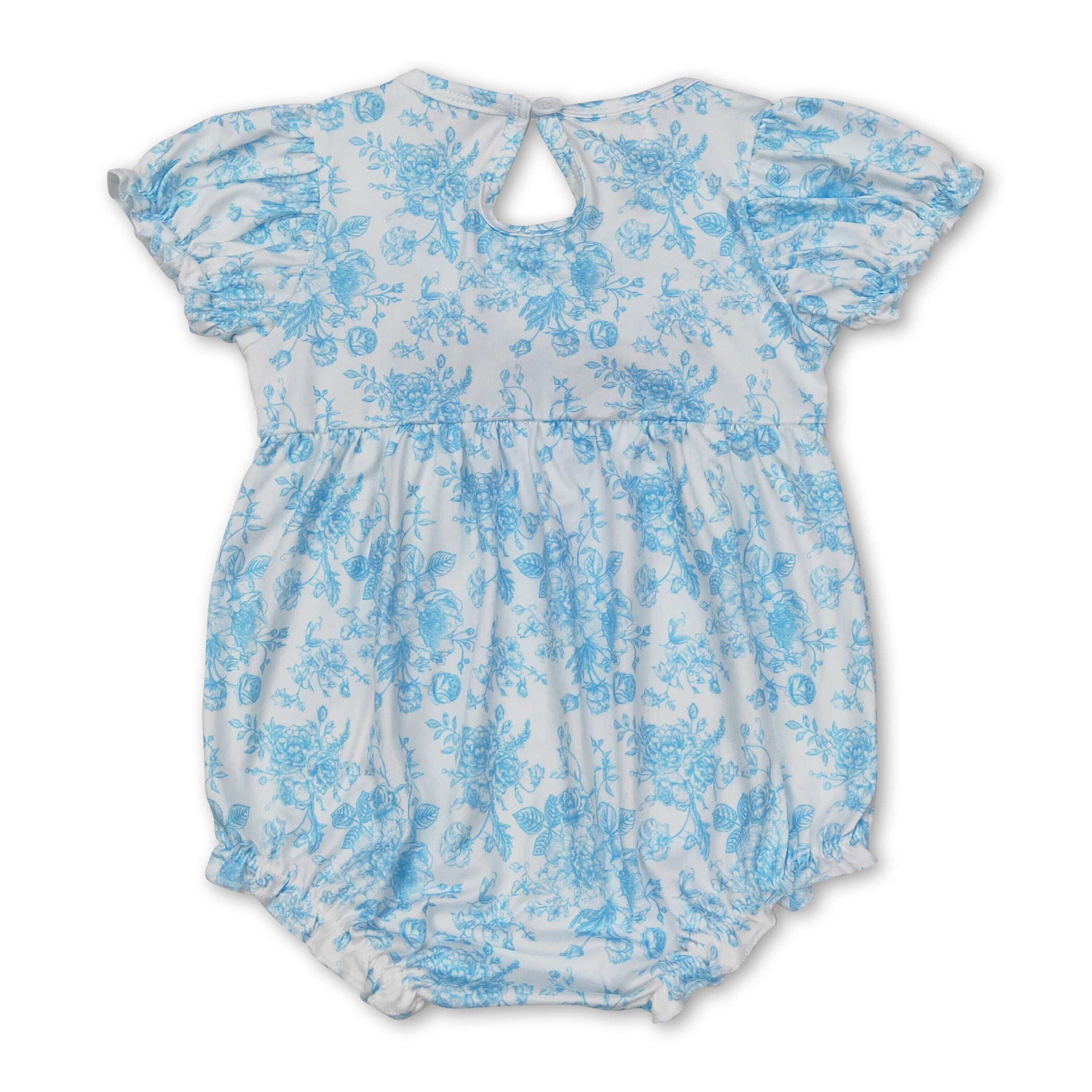 Short sleeves light blue floral bow baby girls summer romper