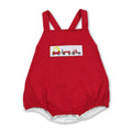 Red straps cars stripe baby boy summer romper