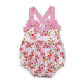 Pink straps strawberry bow baby girls summer romper