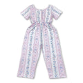 Short sleeves pink bow floral pockets girls jumpsuit