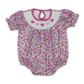 Heart bow smocked floral girls Valentine's romper