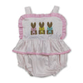 Polka dots bunny bow baby girls embroidery Easter romper