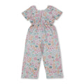 Short sleeves pink floral pockets kids girls jumpsuit