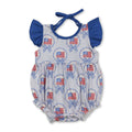 Flutter sleeves bow flag stripe baby girls 4th of july romper
