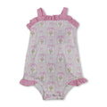 Pink straps stripe bow floral baby girls summer romper