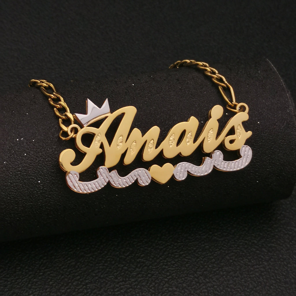 3D Double Plate Custom Nameplate Necklace Gold Plate Pendant Personalized Name Necklace